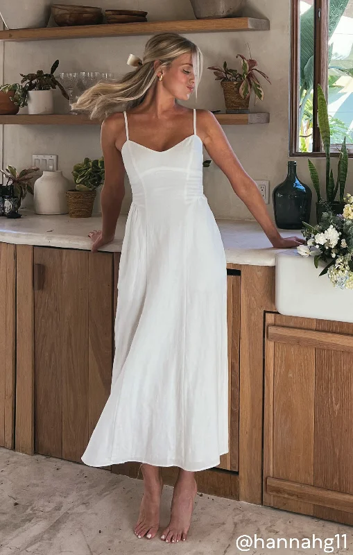 Allegra Midi Dress ~ White Linen