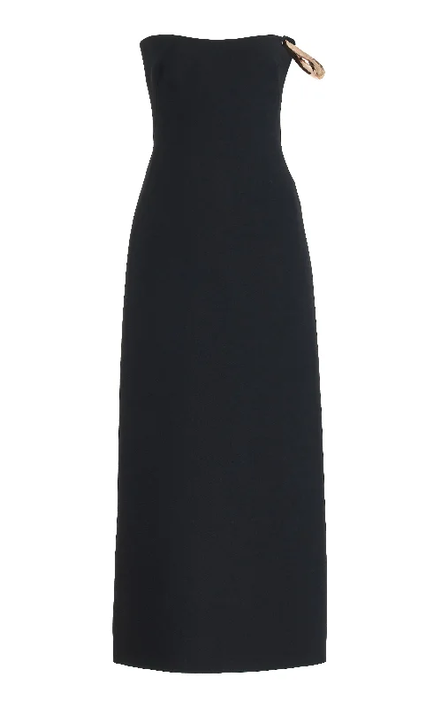 Anica Maxi Dress in Black Wool Silk Cady