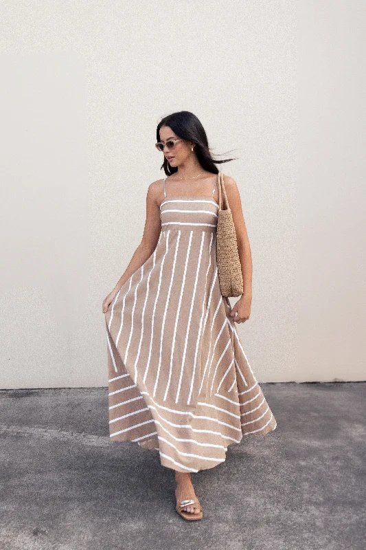 Brea Maxi Dress - Tan Stripe