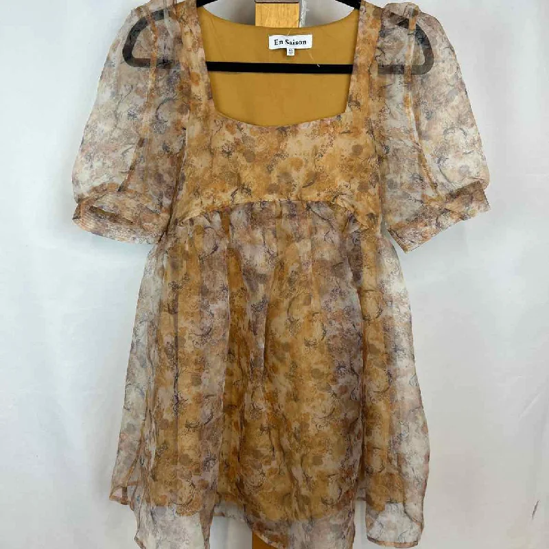 En Saison Women's Size XS Mustard Yellow Floral Dress