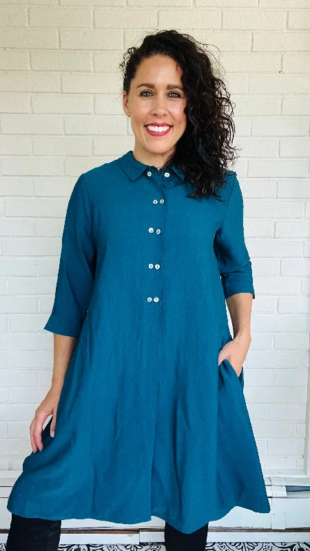 Niche Rayon Long Sleeve Twinbutton Dress