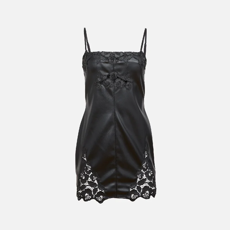 Fleur du Mal Leather Guipure Embroidery Mini Dress - Black