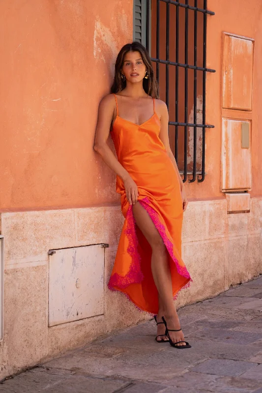 Gigi Orange Satin Maxi Dress