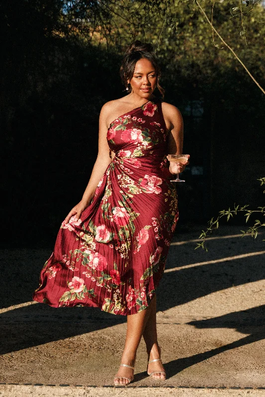 Kleo One Shoulder Maxi Dress - Burgundy Floral