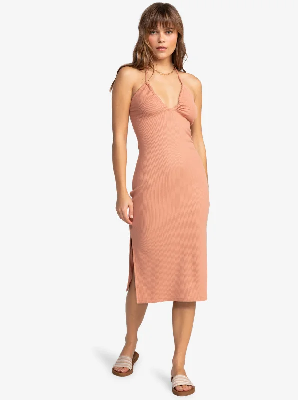 Late Sunset Halter Midi Dress - Cafe Creme