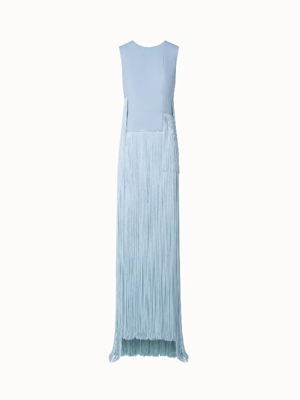 Long Silk Gown with Asymmetrical Fringes