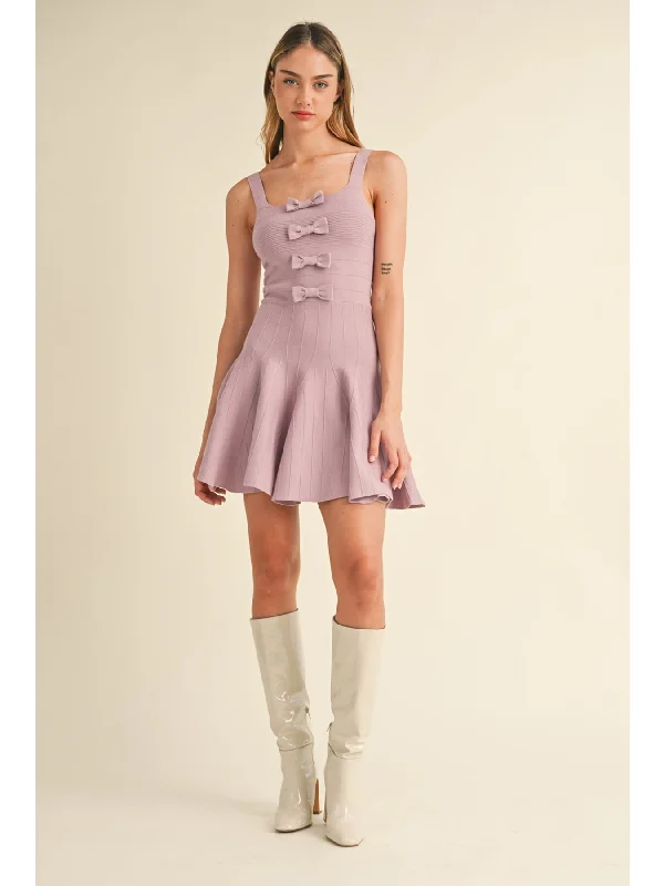 Mable Hazel Bow Detail Fit and Flare Knit Mini Dress In Mauve