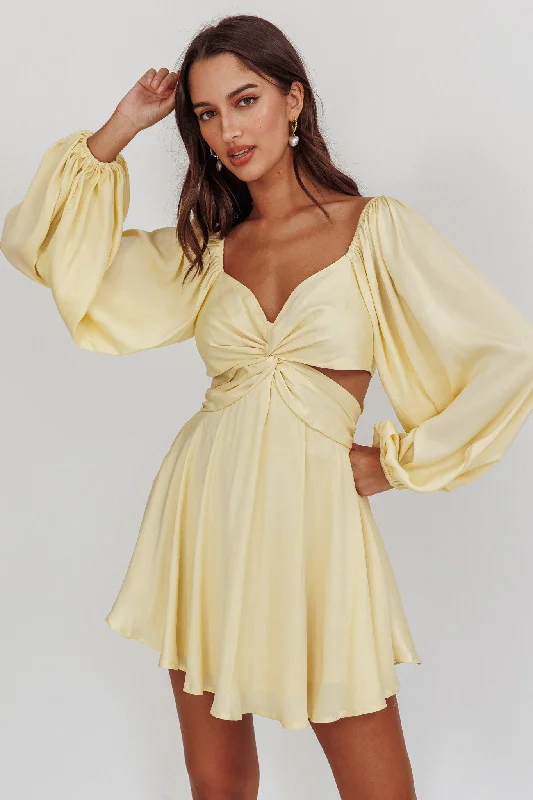 Miraya Balloon Sleeve Twist Mini Dress Butter