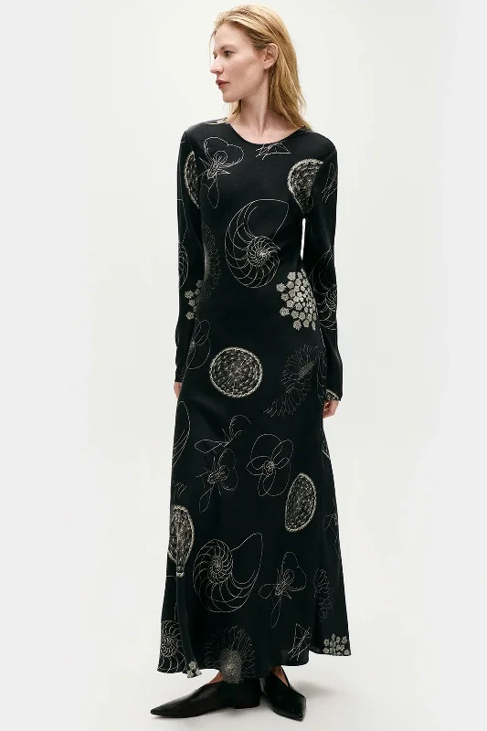 Silk Laundry Full Sleeve Bias Dress Fibonacci Black