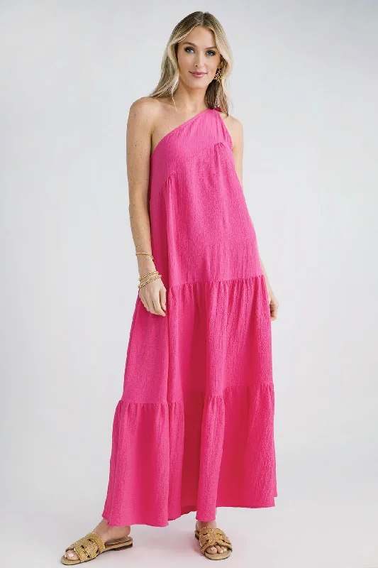 Solution One Shoulder Bow Tiered Maxi Dress