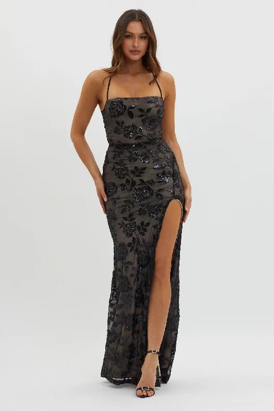 Sparks Fly Sequin Embellished Maxi Dress Black/Nude