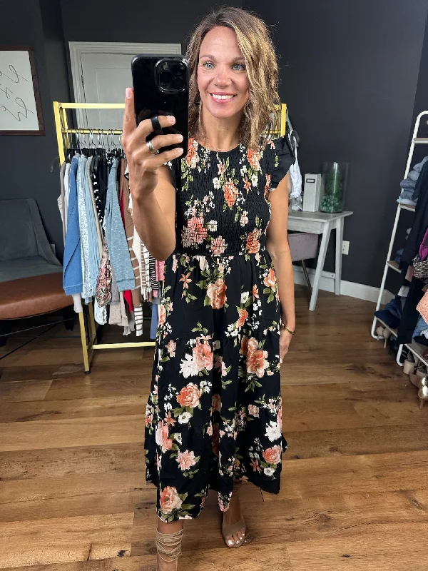 The Day We Met Floral Midi Dress - Black