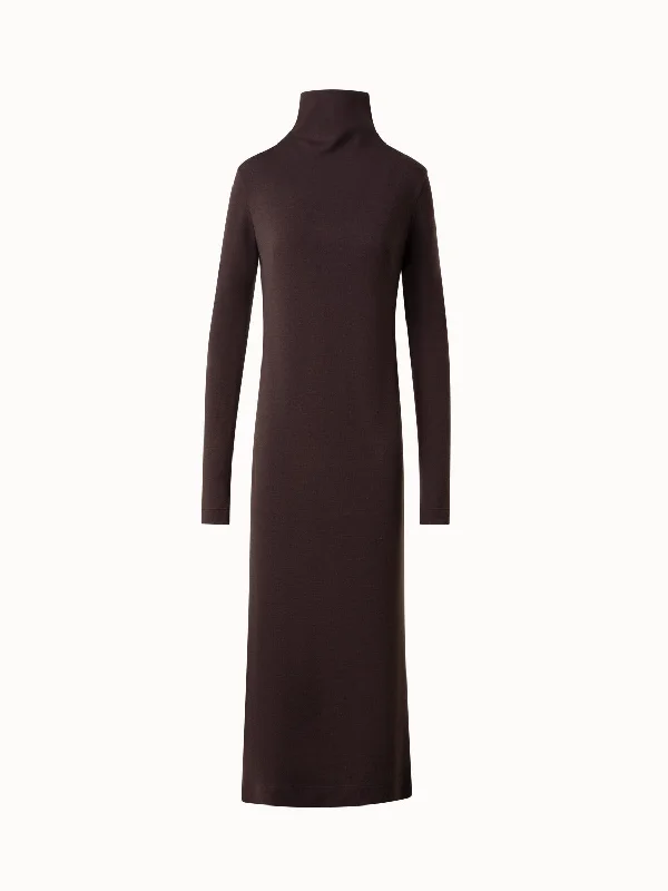 Tube Midi Dress with Turtle Neck in Wool Jersey