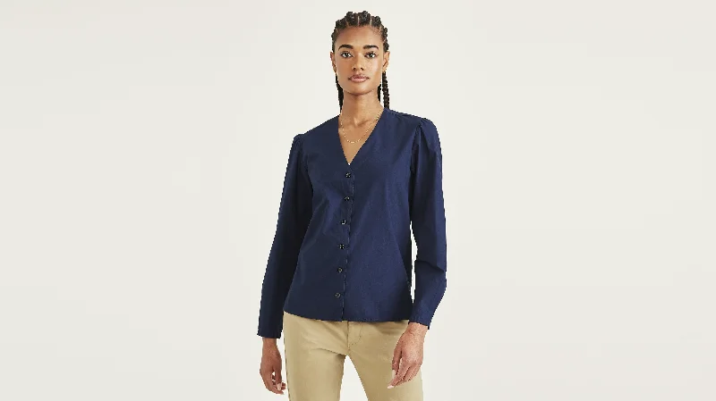 Woven V-Neck Shirt, Regular Fit