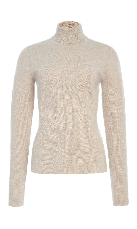 May Knit Turtleneck in Oatmeal Merino Wool Cashmere