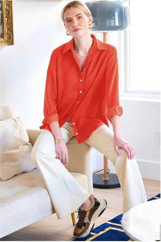 Mini Monica Flame Red Washed Cupro Button Down Blouse