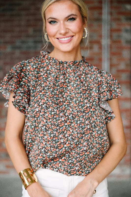 On My Heart Brown Ditsy Floral Blouse