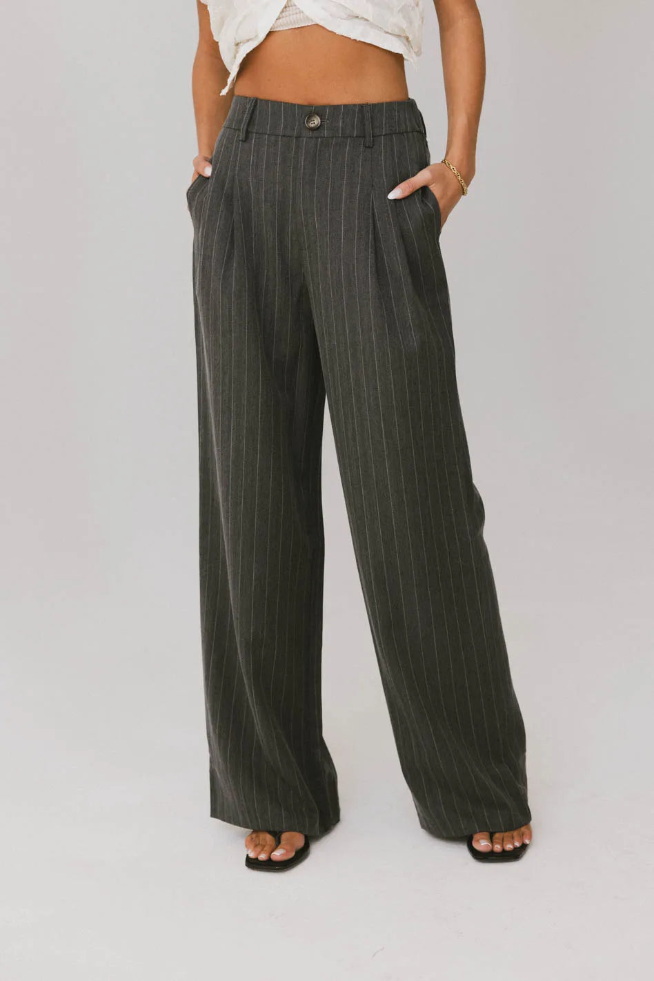 Reese Striped Slacks in Charcoal