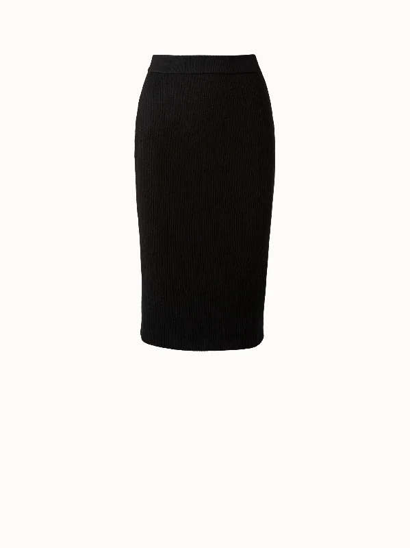 Ribbed Wool Stretch Knit Tube Skirt