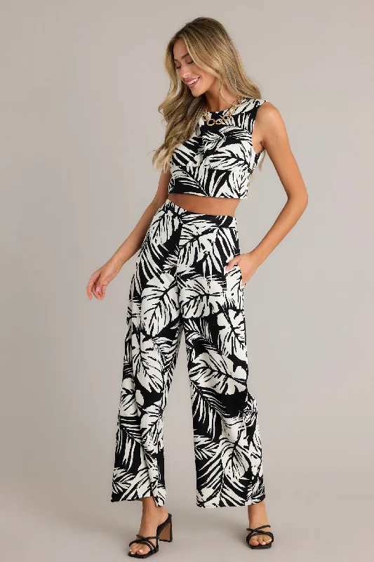 Shadow Palm Black Tropical Print Pants