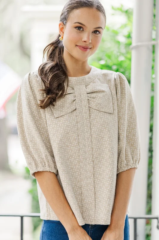 Stand Out Taupe Bow Detail Blouse