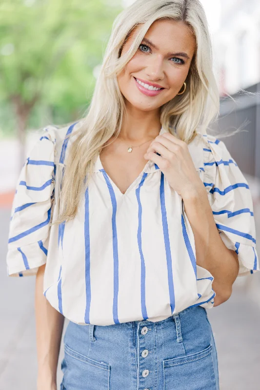 Take A Chance Blue Striped Blouse