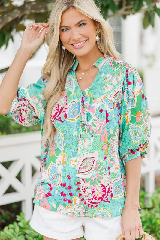 Work It Out Mint Green Floral Blouse