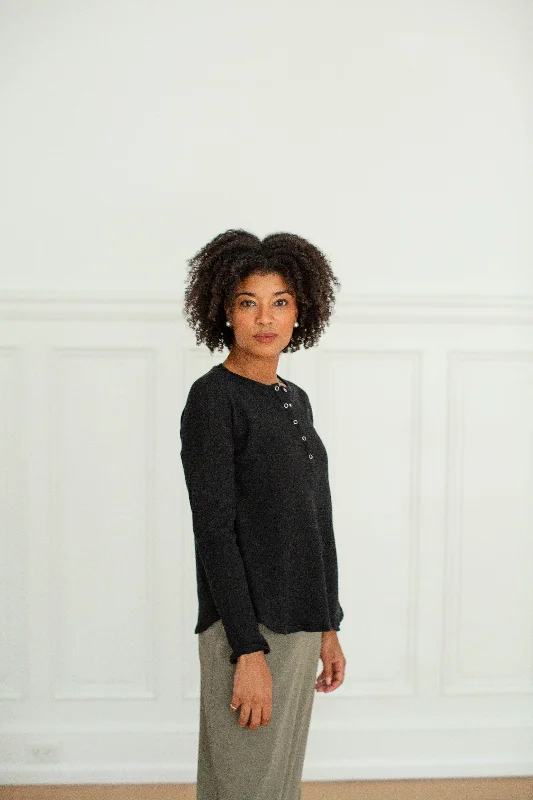 'Ari' Long Sleeve Waffle Knit Henley Top