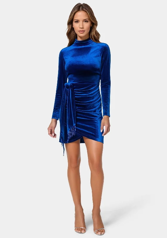 Beaded Sash Velvet Mini Dress