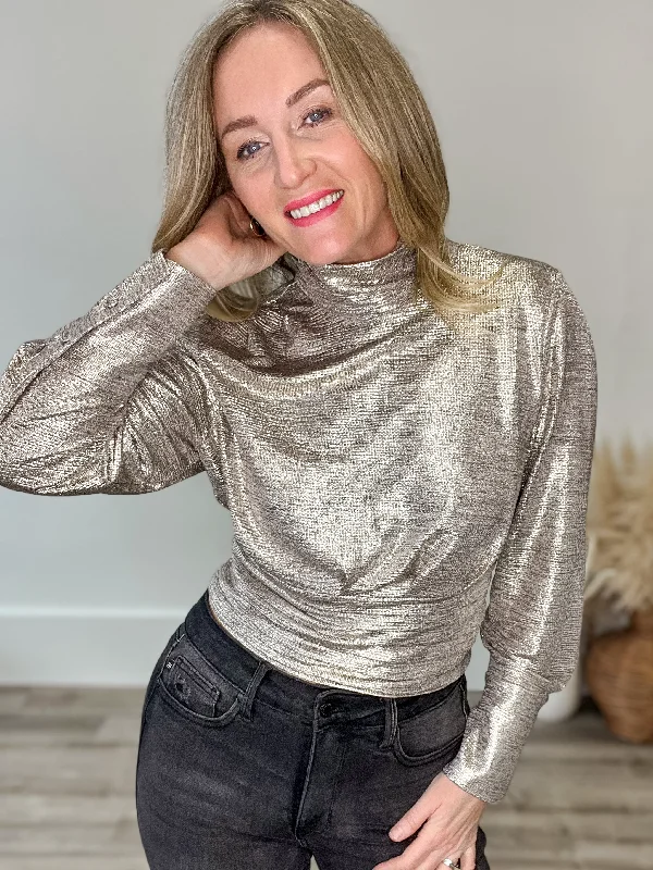 Gold Foil Mock Neck Top