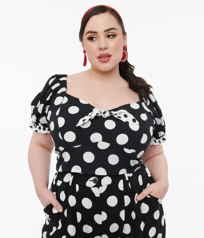 Hell Bunny Plus Size 1960s Black & White Polka Dot Dolores Crop Top