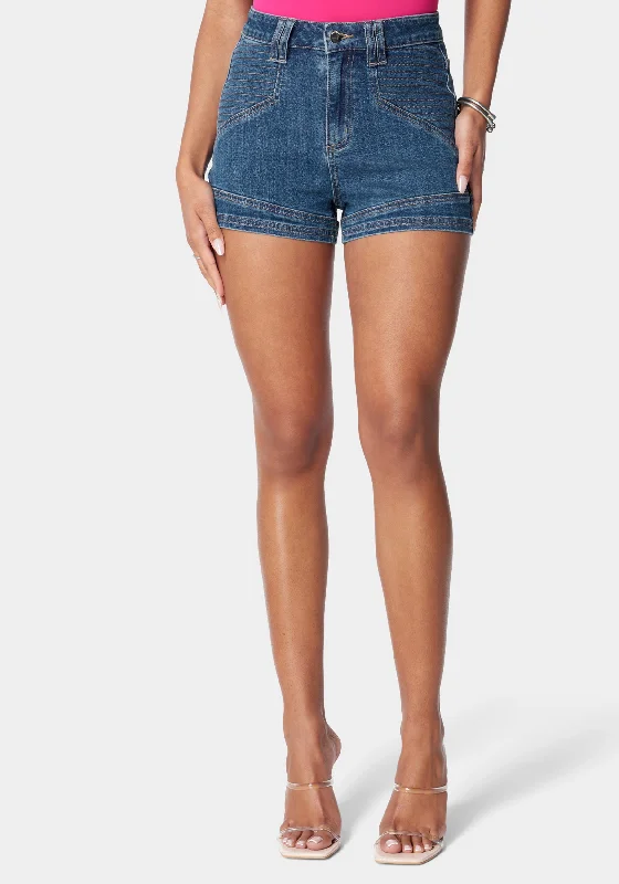 High Waist Stitch Detail Denim Short