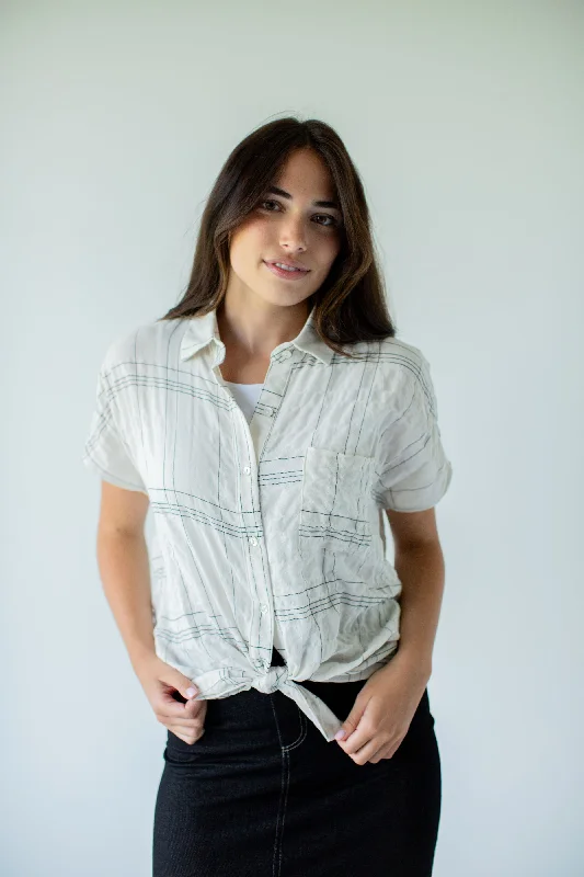 'Lincoln' Button Down Check Print Cotton Top in Ivory FINAL SALE