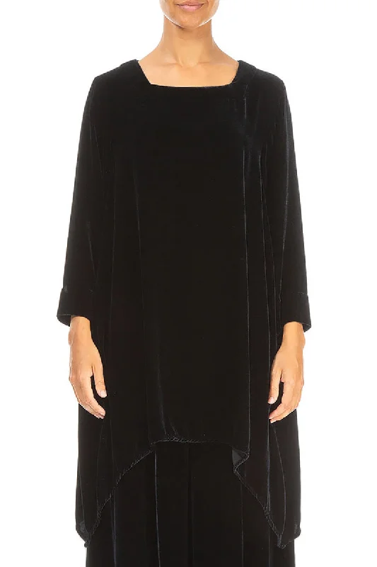 Square Neck Midnight Blue Silk Velvet Tunic