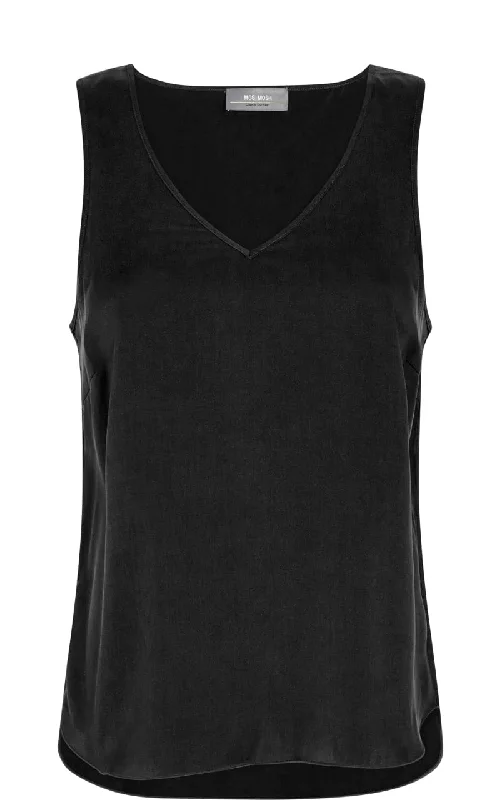 Mos Mosh- Astrid V-Neck Silk Tank Top in Black