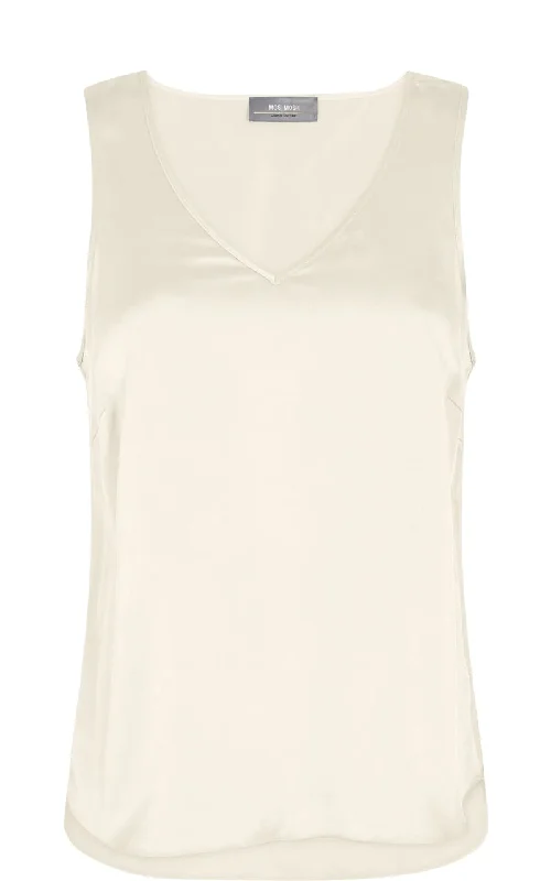 Mos Mosh- Astrid V-Neck Silk Tank Top in Ecru