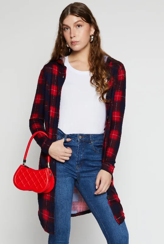 Plaid Hooded Button Front Shirt