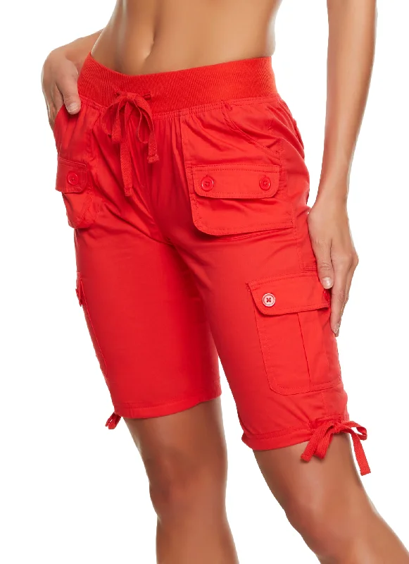 Tie Hem Bermuda Cargo Pocket Shorts