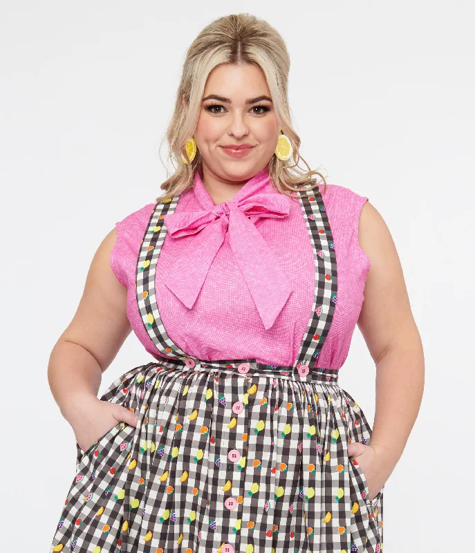 Retrolicious Plus Size 1950s Hot Pink Cotton Bow Top