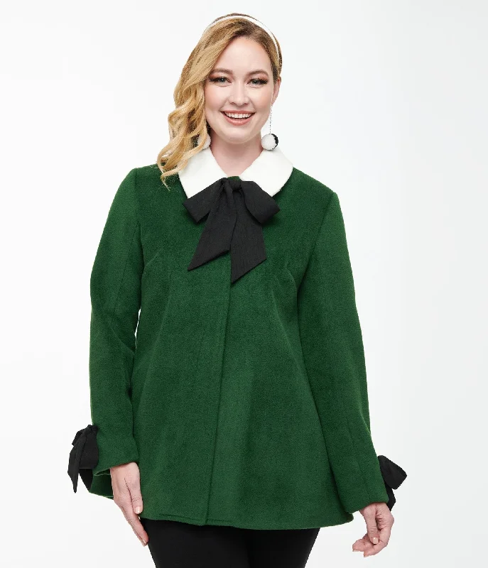 Smak Parlour 1960s Green & Black Bows Topper Coat