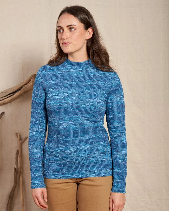 Space Dye Brooklyn - Womens Funnel Neck Top - Blue