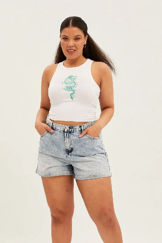 Steel Blue Relaxed Denim Shorts High Rise