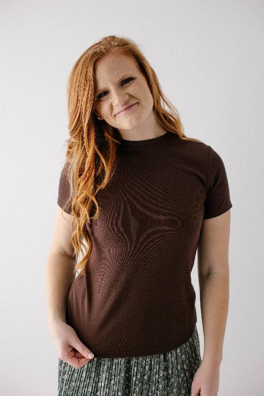 'Taylor' Soft Ribbed Short Sleeve Top in Brown FINAL SALE