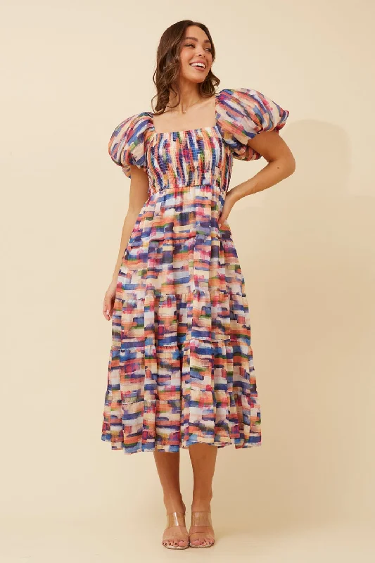 ANNETTE ABSTRACT PRINT MIDI DRESS