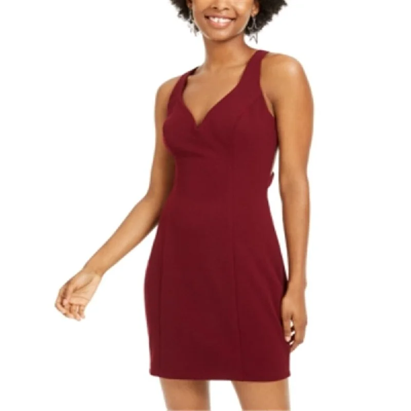 B. Darlin Womens Juniors Open Back V-Neck Party Dress Burgundy Size 1/2