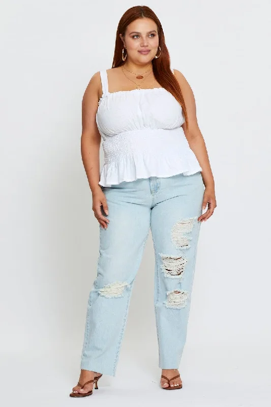 Blue Denim Jean Mid Rise Distressed Boyfriend