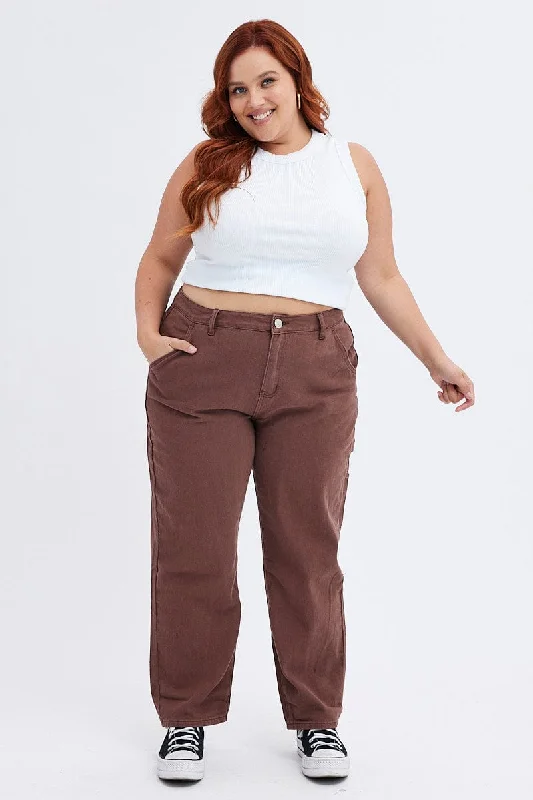 Brown Carpenter Denim Jeans High Rise