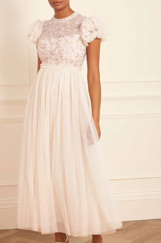 Dahlia Ditsy Bodice Round Neck Ankle Gown