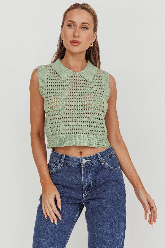 Daithi Collared Sleeveless Knit Top Mint