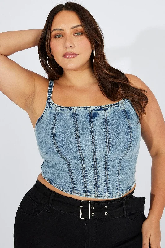 Denim Crop Top Sleeveless Corset Denim